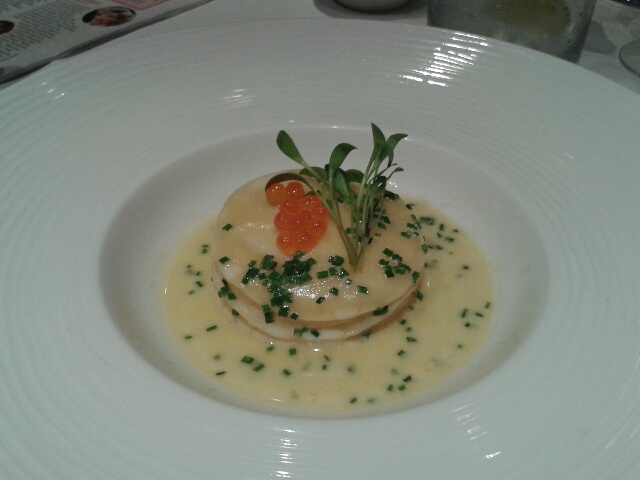 Steamed Scottish lobster mousse and scallop lasagna