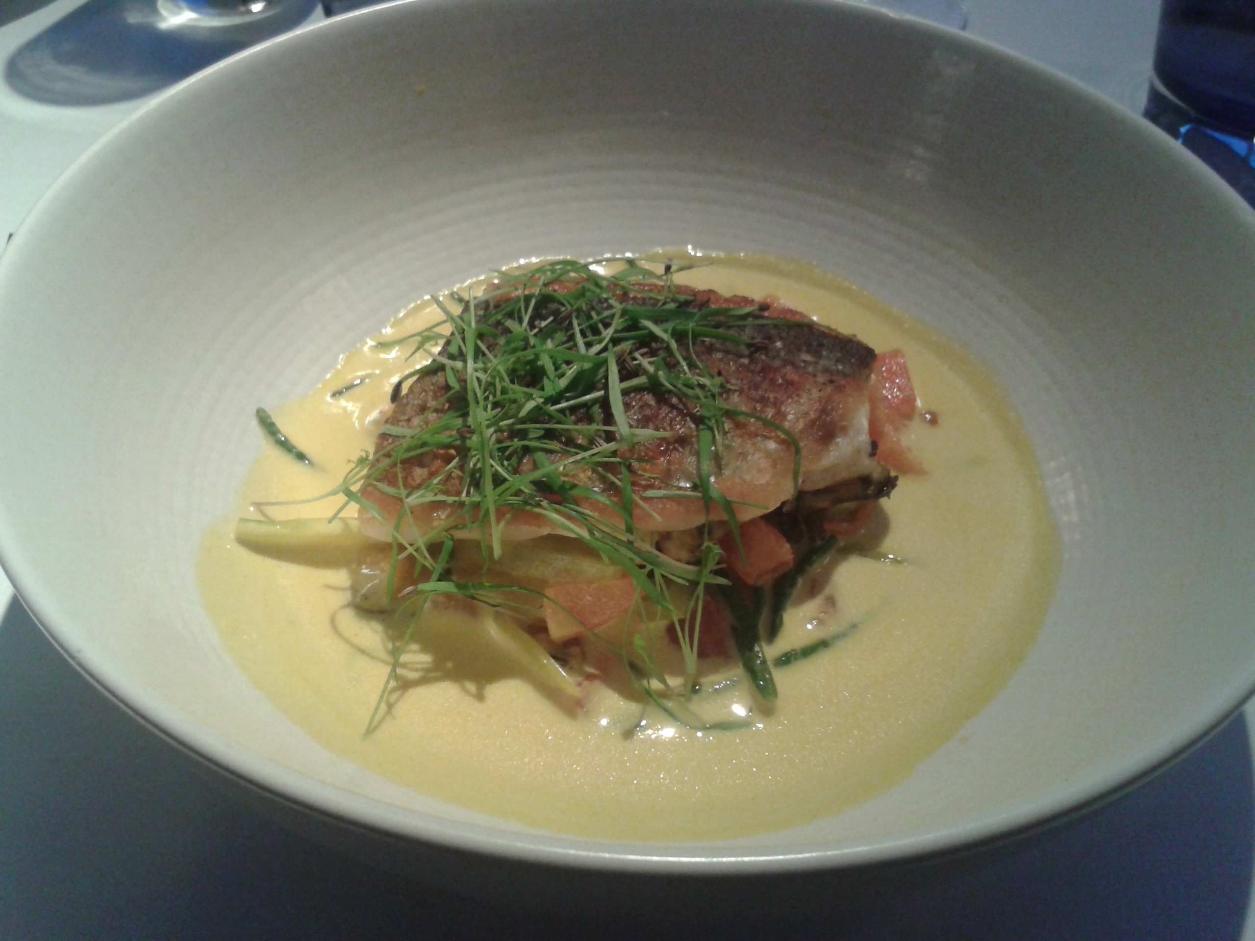 Cornish seabass in a saffron and samphire broth 