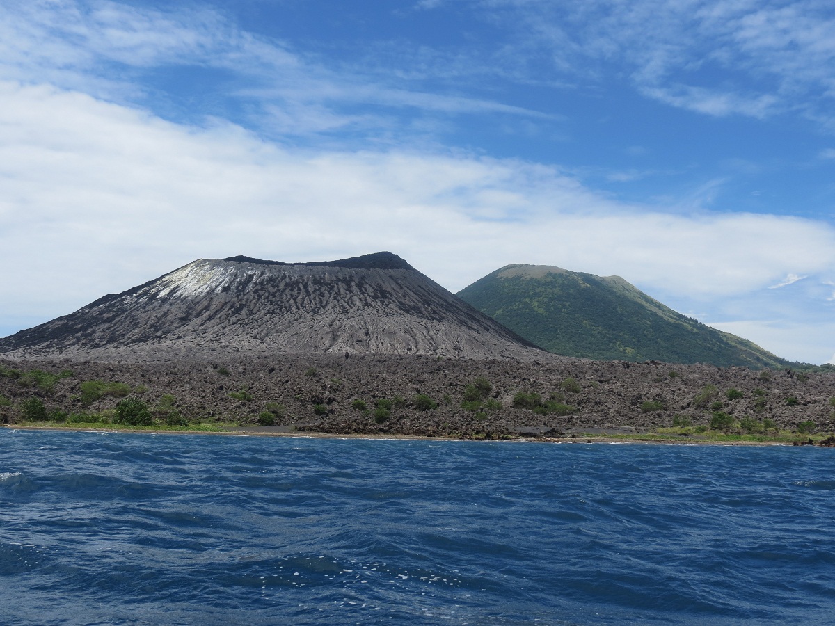 Spot the difference: Mt Tavurvur (on the left) erupted just weeks ago