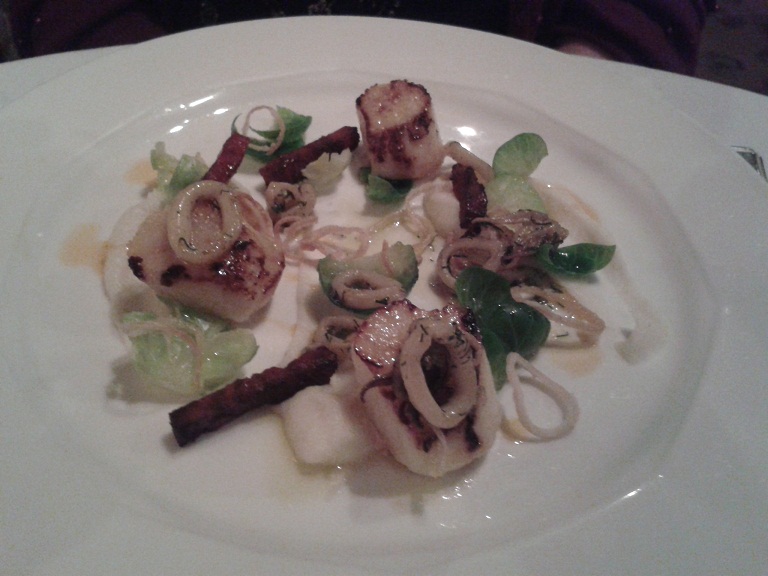 Scallops with cauliflower puree at Bailiffscourt Hotel