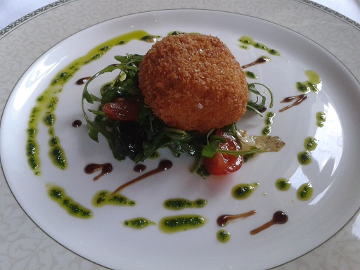 Mozzarella and basil arancini starter at luton hoo