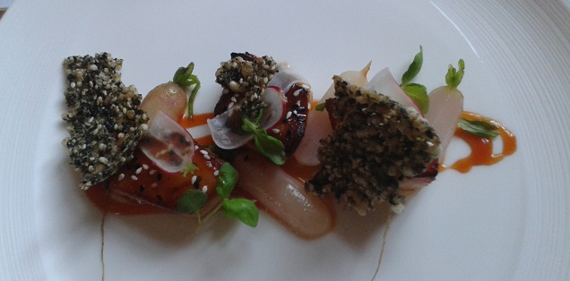 Every dish at Gravetye Manor was beautifully presented, such as these hand-dived Orkney scallops