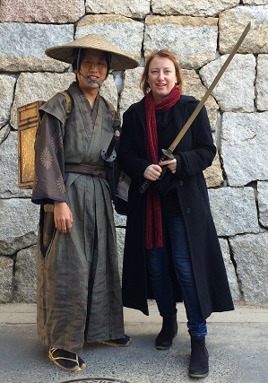 photo op with a samurai in Osaka
