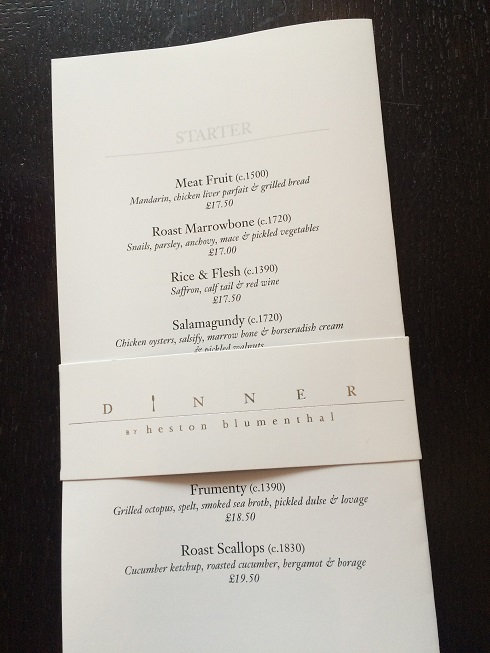 Dinner restaurant in Knightsbridge menu