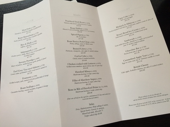 Dinner restaurant in Knightsbridge lunch menu 