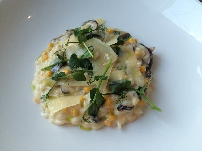Risotto starter with woodland mushrooms and sweetcorn