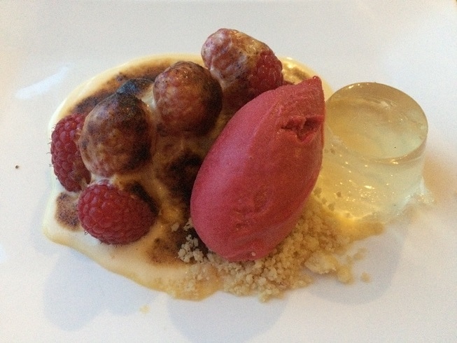 Glazed raspberries, Champagne jelly and sorbet