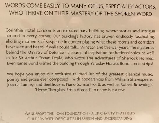 Corinthia hotel London talking loos sign