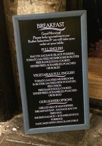 The breakfast menu at the Old Swan
