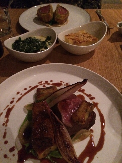 Beef Wellington, spinach and dauphinoise potatoes 