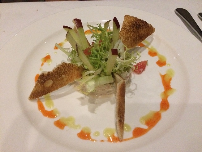 crab with apple and avocado cream starter