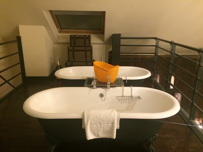 twin baths at the Veuve Clicquot room in Hotel du Vin Bristol