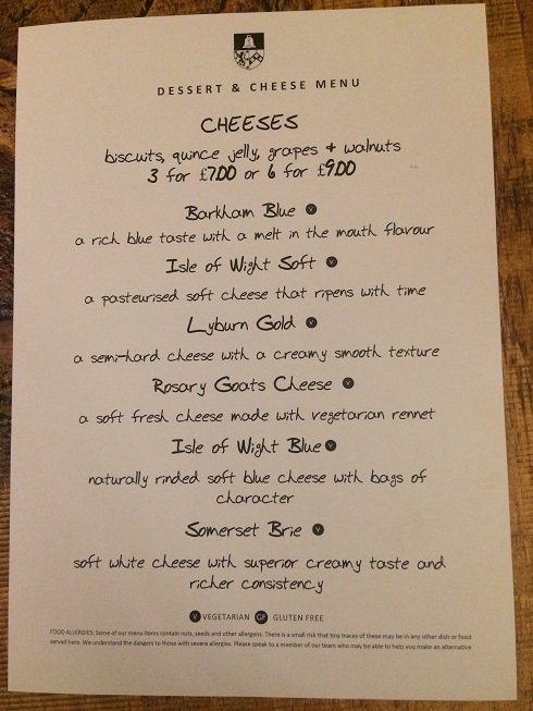 cheese menu at The Bell Inn New Forest