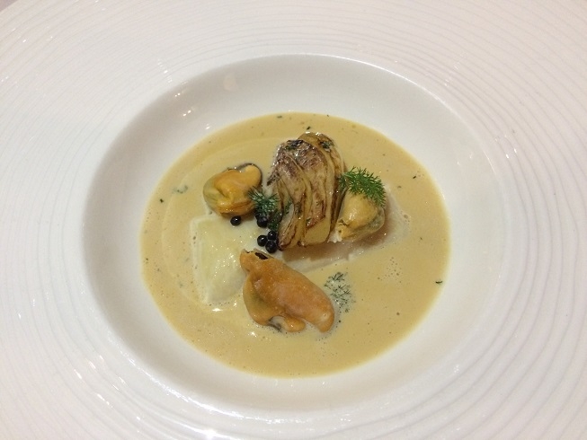 Dover sole in a shellfish bisque at Lewtrenchard Manor