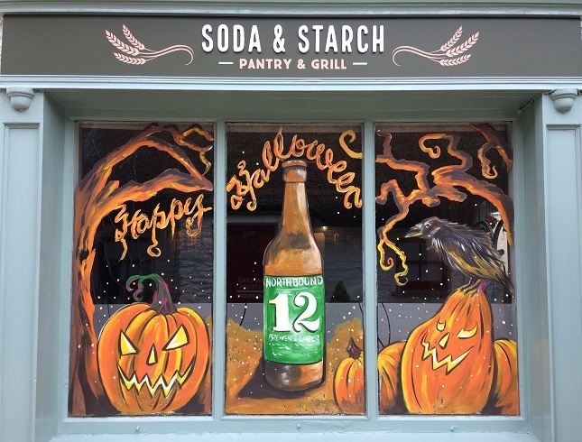 Halloween window display Soda & Starch