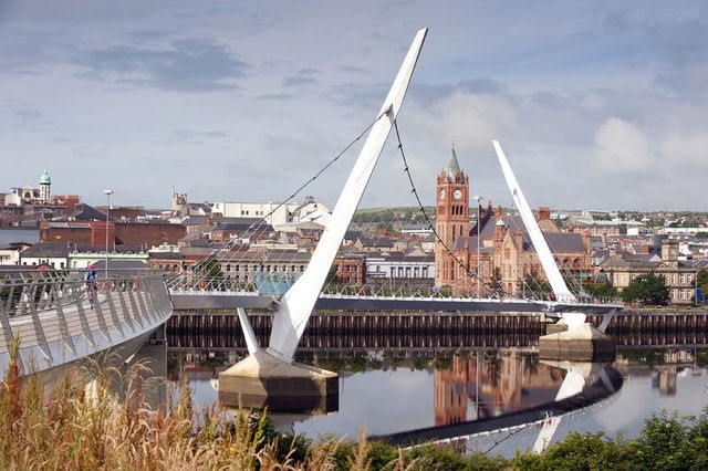 Peace Bridge which connects the two sides of Derry across the River Foyle