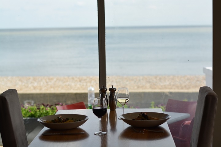 Brudenell hotel Aldeburgh Suffolk view of the beach from the restaurant