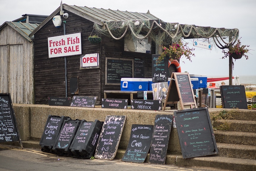 huts selling fresh fish in Aldeburgh