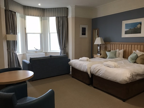 twin bedroom with sea view at the Brudenell hotel Aldeburgh Suffolk