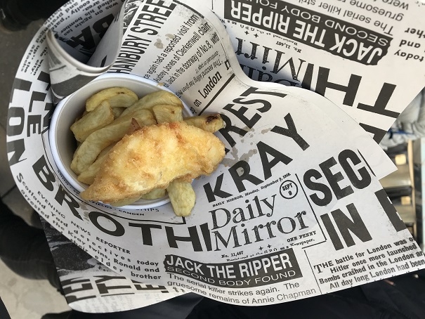 Poppie's fish and chips in newspaper