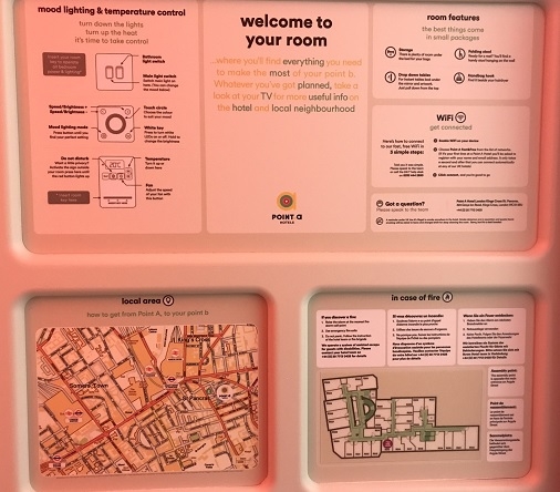 information board at Point A hotel London