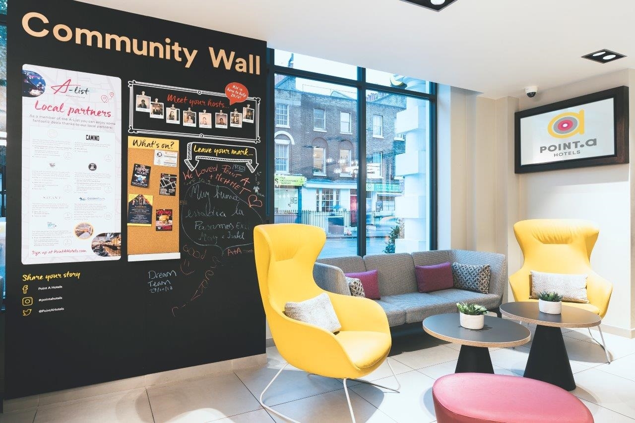 Community Wall information point at Point A Hotel London