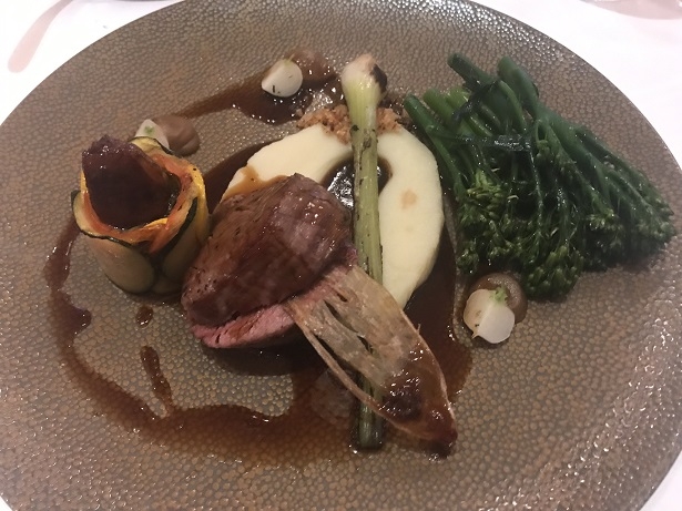 fillet of beef, with broccoli and baby turnips at Humphreys Stoke Park