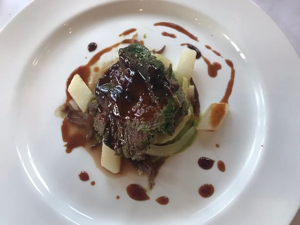 Main course of lamb rump, fennel and red onion