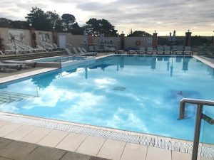 The vast outdoor swimming pool at Thurlestone hotel