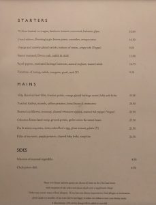 Stapleford Park restaurant menu