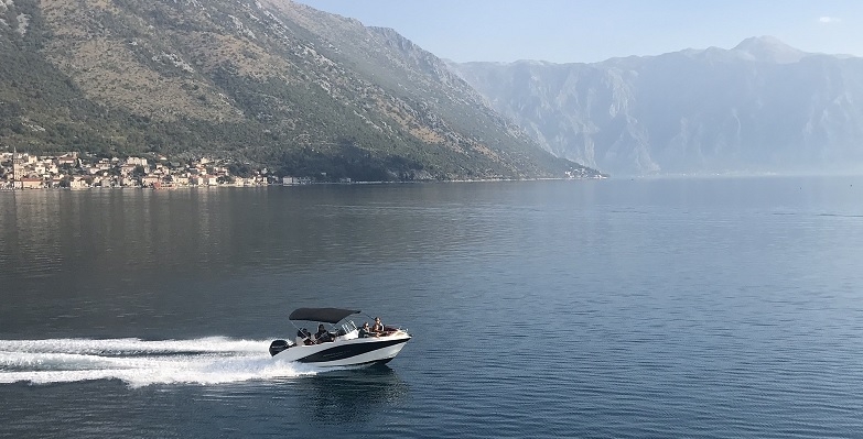 speed boat in the Bay of Kotor