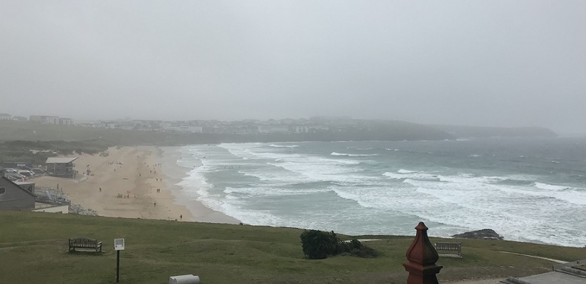 the view of Fistral beach from the headland hotel