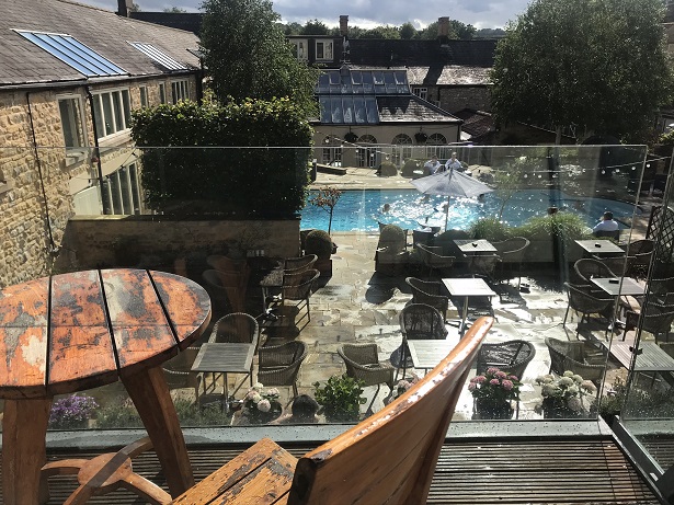 view of the pool at Feversham Arms from our balcony 