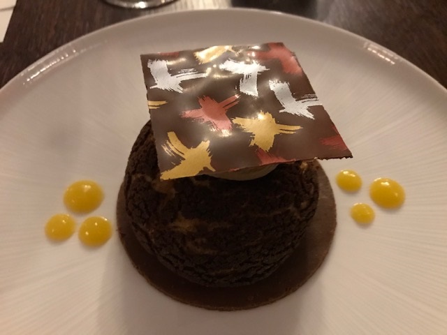 Lainston House hotel dessert chocolate, orange, praline, choux