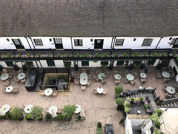 The view of the Carriage Suites and courtyard from the Penthouse terrace Stafford London