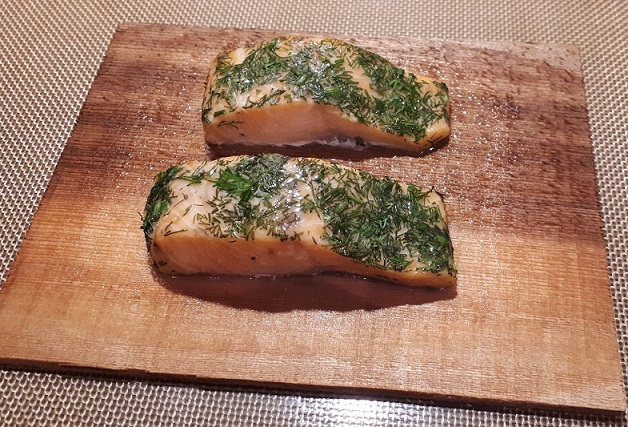 chalk stream trout cooked on a cedar plank