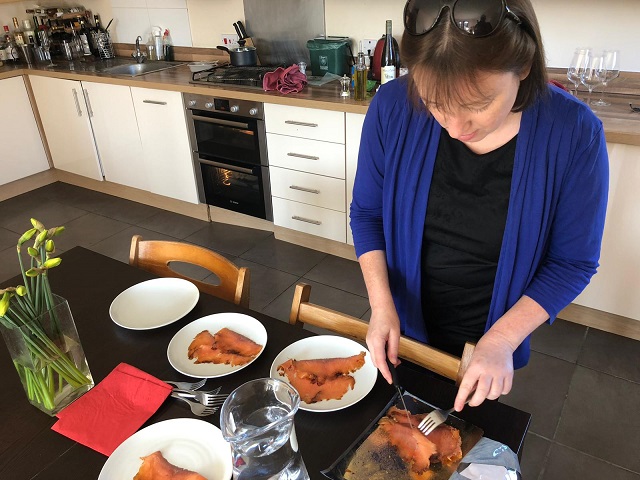 preparing the smoked salmon starter