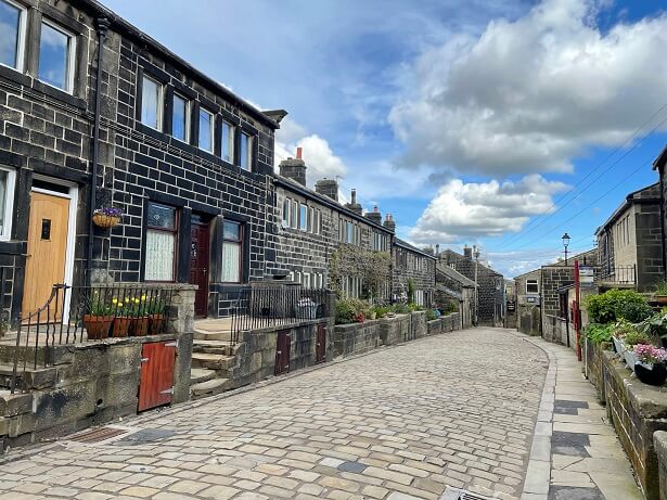 cobbled streets in the village of Heptonstall