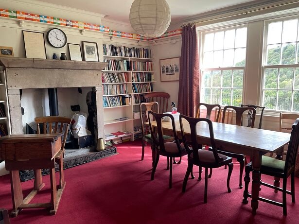 desk in library at Lumb Bank 