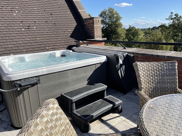 Hoar Cross Hall hotel balcony hot tubs