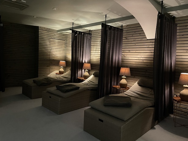 The post-treatment relaxation room at the spa at Hoar Cross Hall hotel
