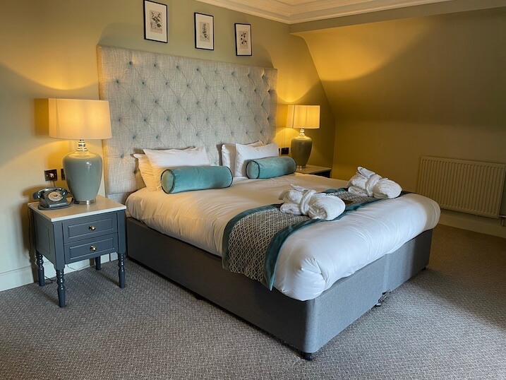 upstairs bedroom in the Princess Elizabeth suite at Hoar Cross Hall hotel