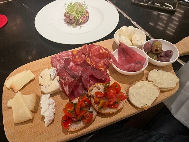 Tuna tartare and antipasto at The Mayfair Townhouse hotel