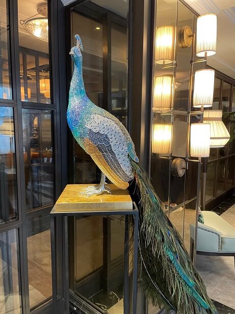 Swarovski-encrusted peacock at the Mayfair Townhouse