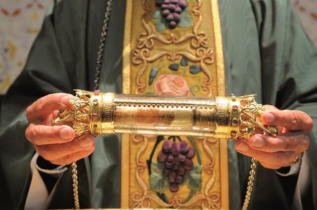 The vial of blood kept in the basilica