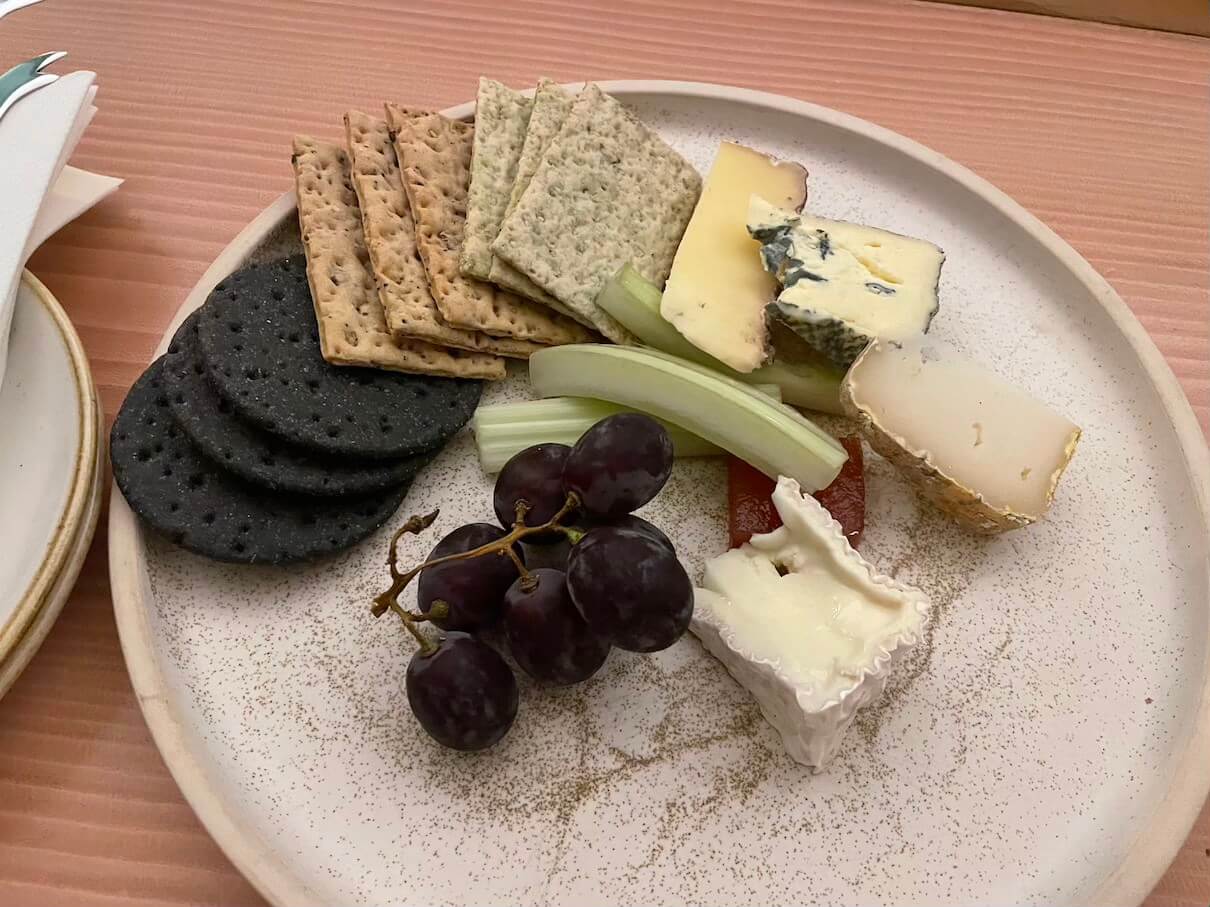 cheese platter at Burleigh Court hotel