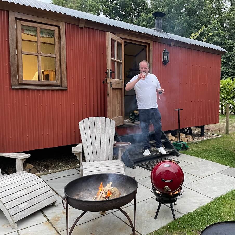 fire pit outside the Shepherds Hut Merry Harriers