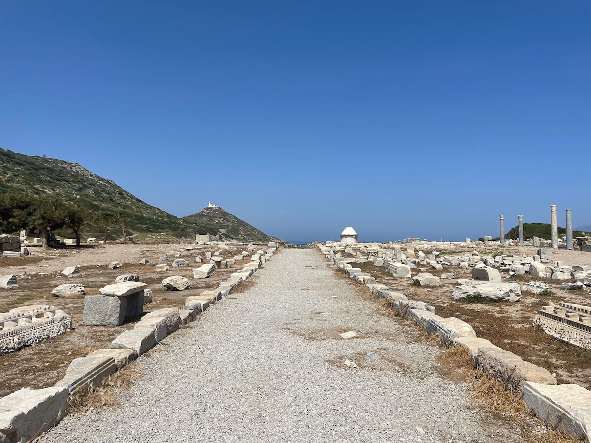 Stunning views of the sky, sea and a distant church overlooking the ruins of Knidos