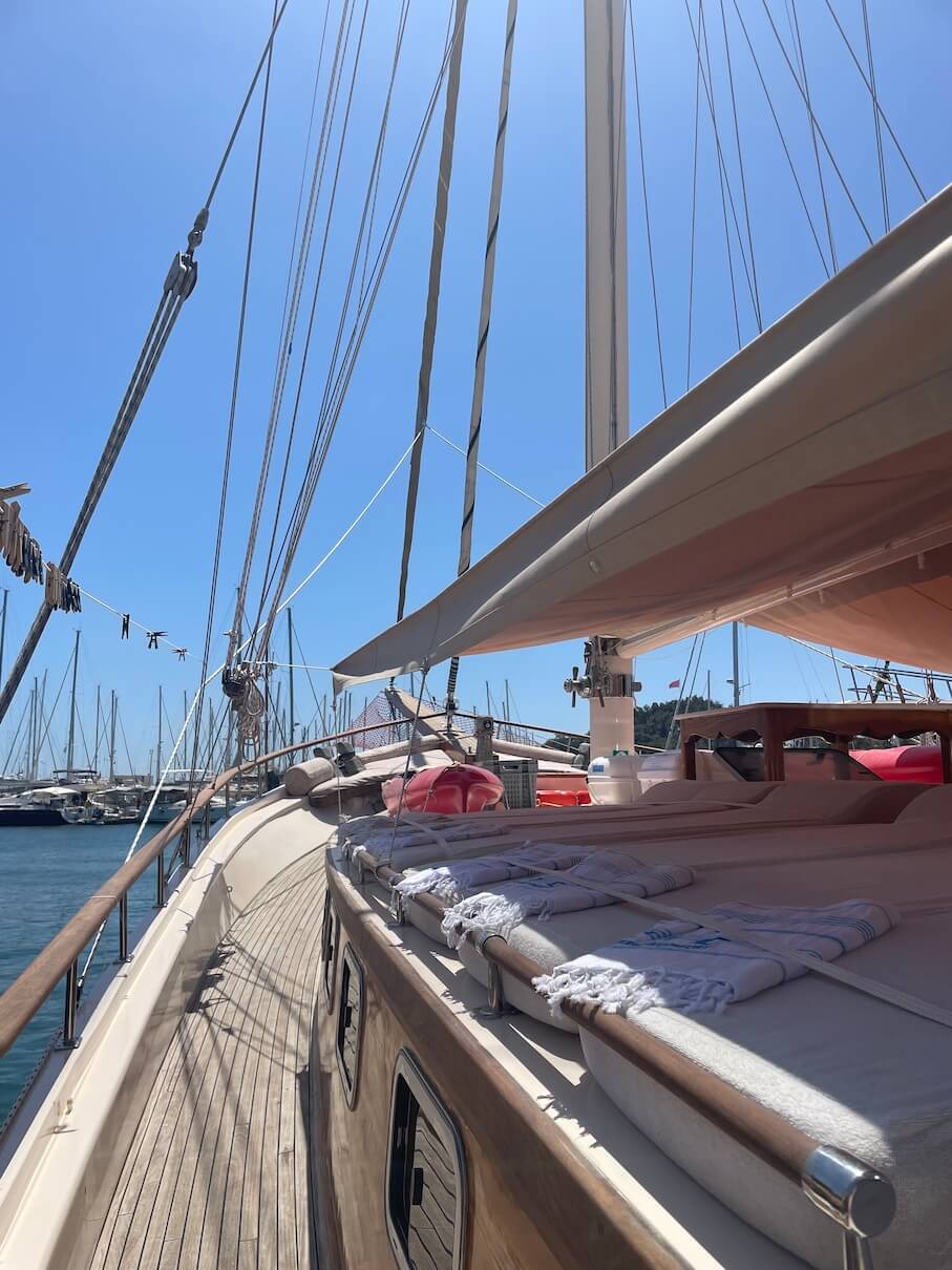 lots of comfy sunbeds on Nemesis yacht