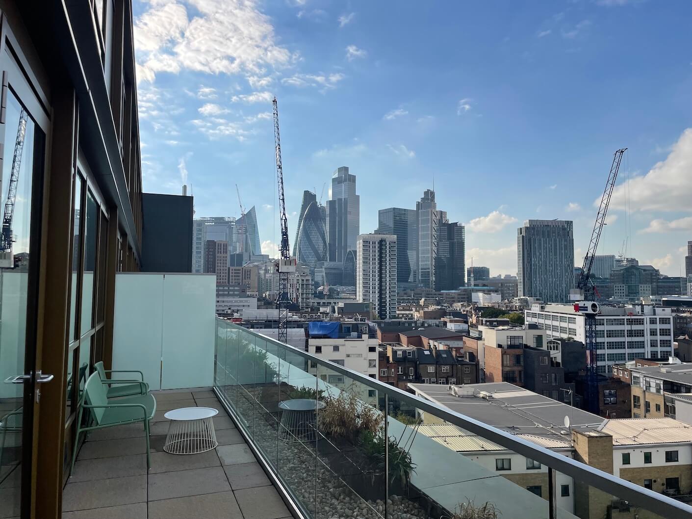 Hyatt Place London City East terrace outside the bedroom